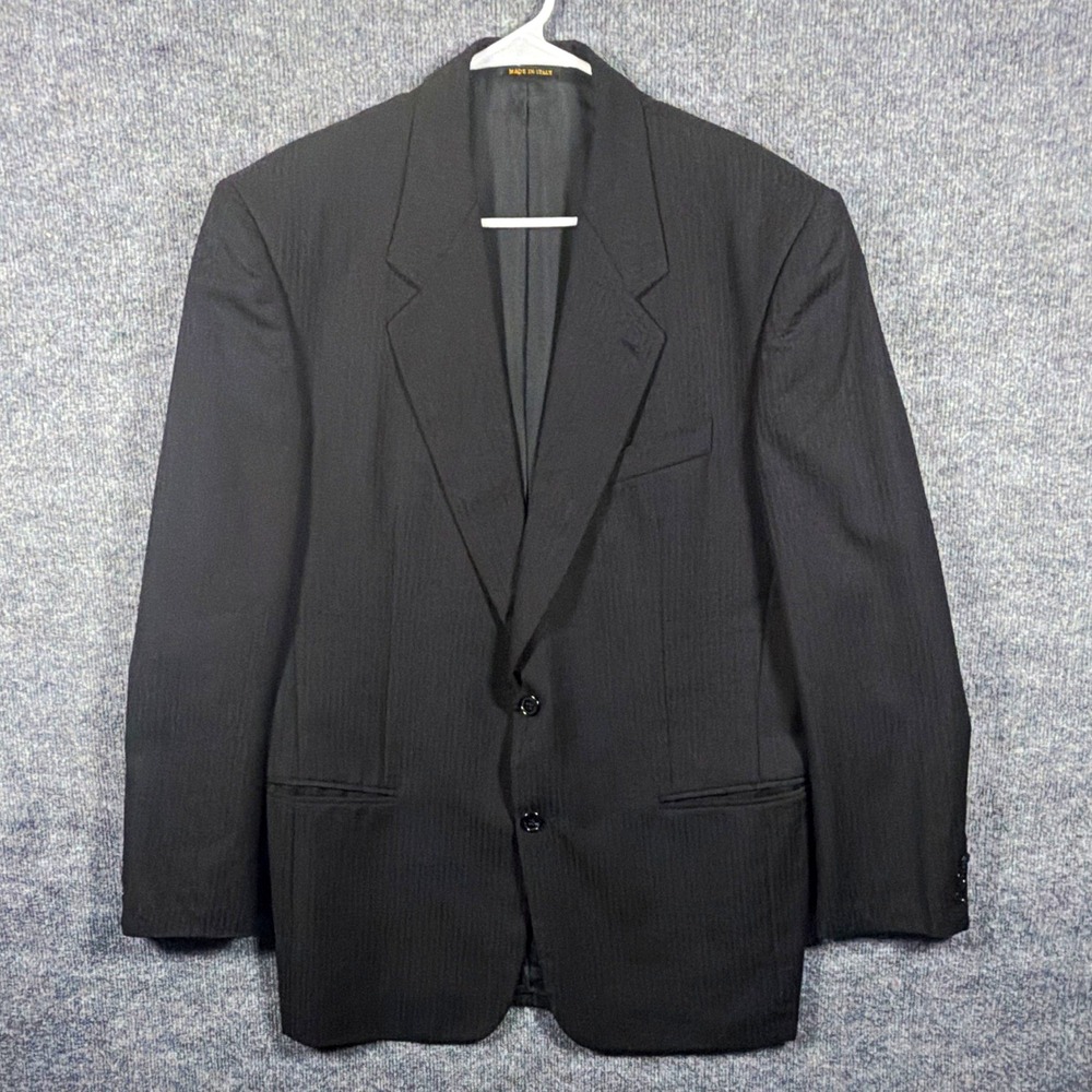 Mens 44R Blazer, Giorgio Fellini, Black, Pinstripe Super 100 Wool Made in Italy